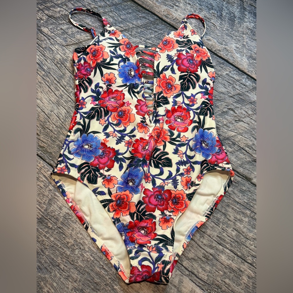 Floral one piece bathing suit, Medium